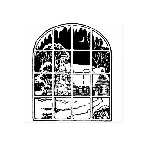 Winter Christmas Window Rubber Stamp 