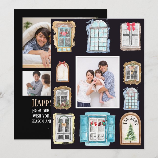 Winter Christmas Windows Family Photo Card  (Front/Back)