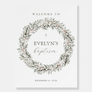 Winter Christmas Wreath Baptism Welcome Sign