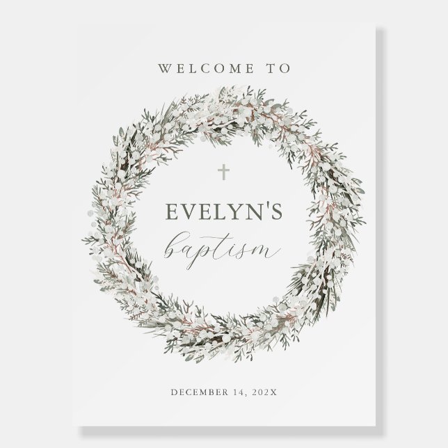 Winter Christmas Wreath Baptism Welcome Sign (Front)