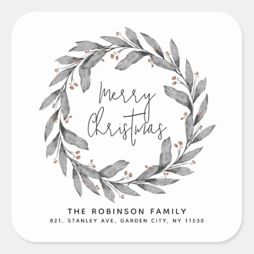 Winter Christmas Wreath Return Address Label