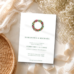 Winter Christmas Wreath Simple Elegant Wedding Invitation