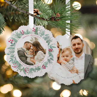 Winter Christmas Wreath with Photo  Ornament Card