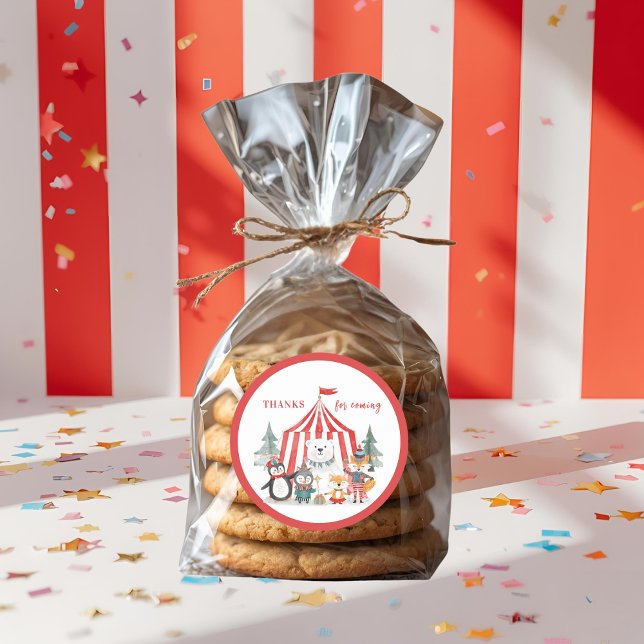 Winter Circus Animals Thank You  Classic Round Sticker (Creator Uploaded)