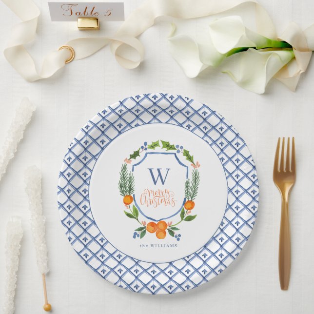 Winter Citrus Botanical Florals | Greenery Paper Plates (Wedding)