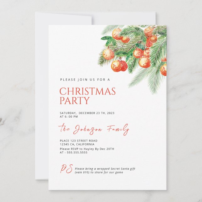 Winter Citrus Christmas Party Invitation (Front)