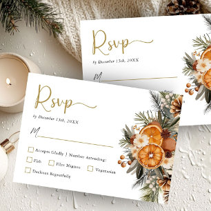 Winter Citrus Floral Christmas Wedding RSVP Card