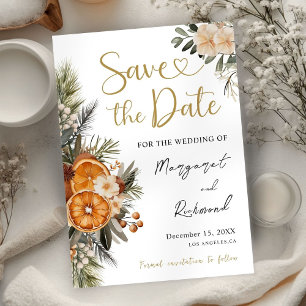 Winter Citrus Save The Date Christmas Wedding Invitation
