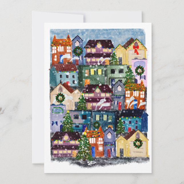 Winter City Holiday Blank Card (Front)