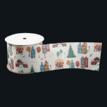 Winter City Holiday Christmas Party Satin Ribbon<br><div class="desc">Your Christmas party in style with our modern festive Christmas cityscape in Amsterdam ribbon,  big Christmas tree and little lights,  the sun is setting,  Music band is playing on the bridge over the canal in the city Amsterdam Xmas Holiday snow scene landscape illustration. Original artwork by Caroline Bonne Müller</div>