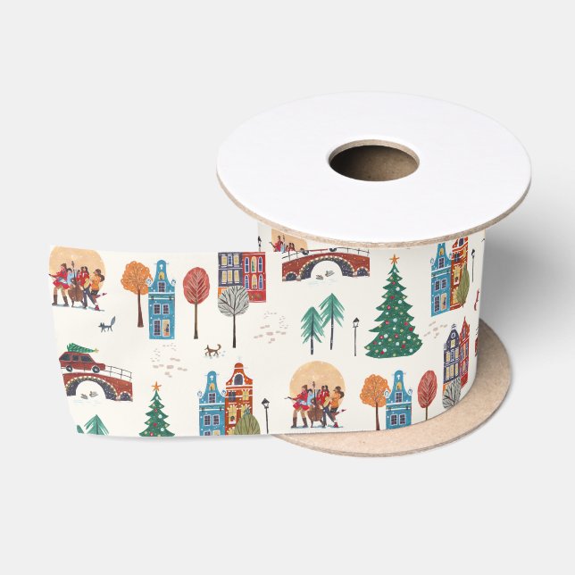 Winter City Holiday Christmas Party Satin Ribbon (Spool)