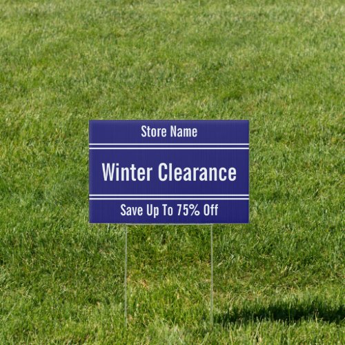 Winter Clearance Dark Blue and White Text Template Sign