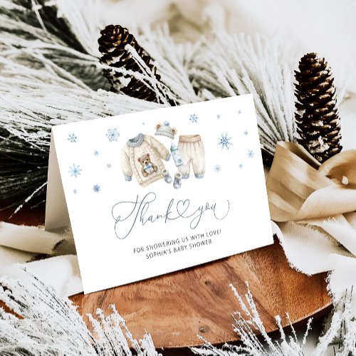 Winter Clothes Boy Baby Shower Thank You Card