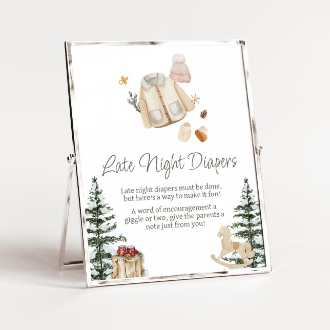 Winter Clothes Its Cold Outside Late Night Diapers Poster (Merry Little Winter Baby Clothes Baby Shower Late Night Diapers Sign)