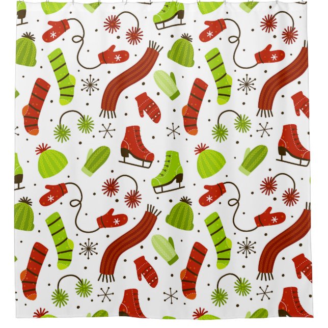 Winter Clothes Seamless Cozy Pattern Shower Curtain (Front)