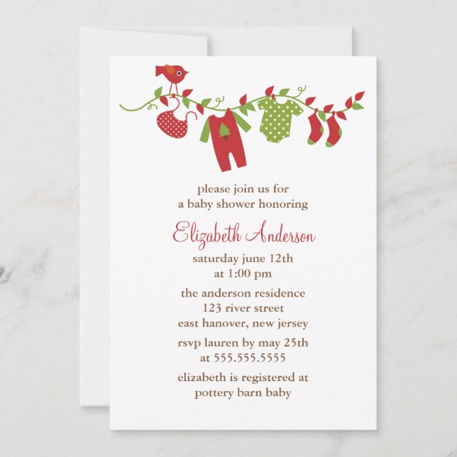 Winter Clothesline Baby Shower Invitation (Front)