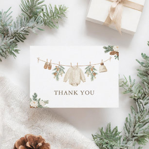 Winter Clothesline Baby Shower Letterpress Thank You Card