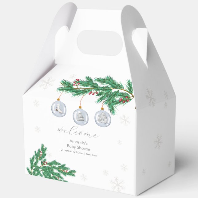 Winter Clothesline Ornaments Baby Shower Welcome  Favor Boxes (Front)