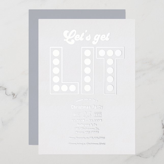 Winter Cloud Let's Get Lit Retro Christmas Party Foil Invitation (Front/Back)