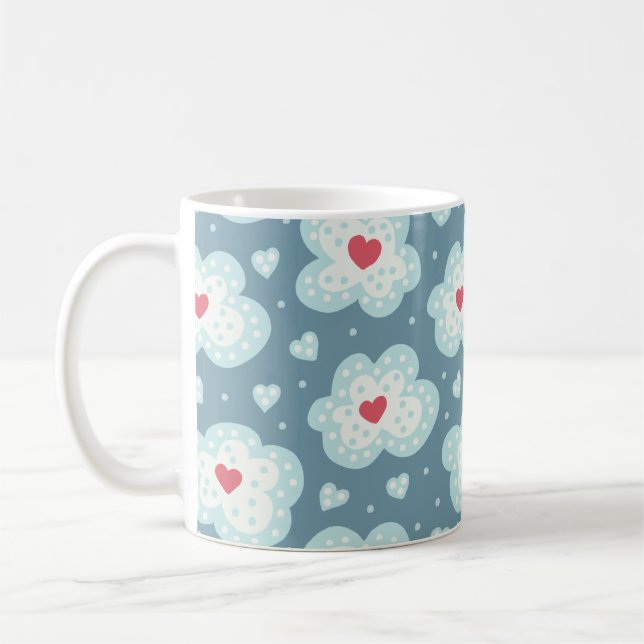 Winter clouds snow hearts coffee mug (Left)