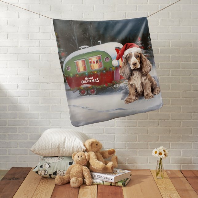 Winter Cocker Spaniel Caravan Christmas Adventure Baby Blanket (In Situ)