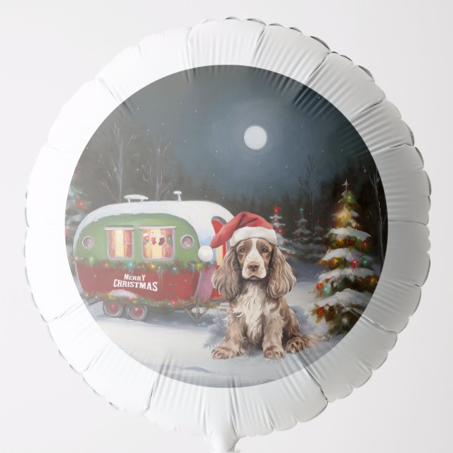 Winter Cocker Spaniel Caravan Christmas Adventure Balloon (Front)