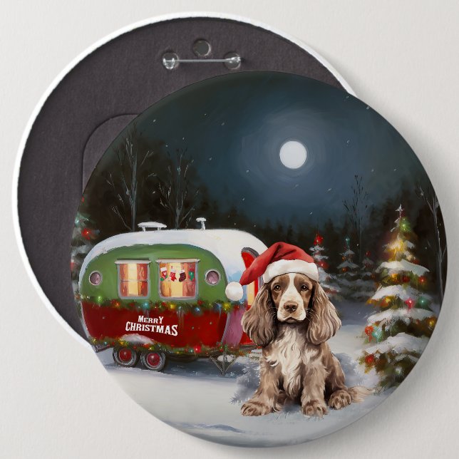 Winter Cocker Spaniel Caravan Christmas Adventure Button (Front & Back)