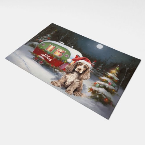 Winter Cocker Spaniel Caravan Christmas Adventure Doormat