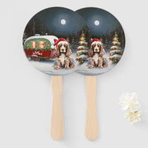 Winter Cocker Spaniel Caravan Christmas Adventure Hand Fan