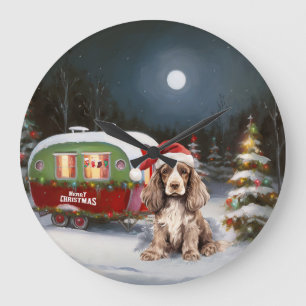 Winter Cocker Spaniel Caravan Christmas Adventure Large Clock
