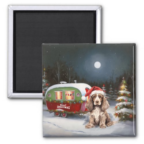 Winter Cocker Spaniel Caravan Christmas Adventure Magnet