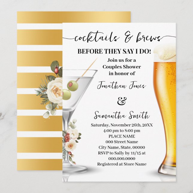 Winter Cocktail & Brews Before I do Couples Shower Invitation (Front/Back)