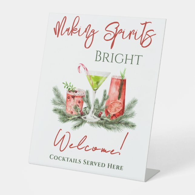 Winter Cocktails Holiday Party Drink Station Pedestal Sign (Front)