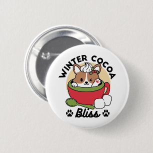 Winter Cocoa Bliss - Cute Dog in Mug Design Button