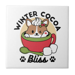 Winter Cocoa Bliss - Cute Dog in Mug Design Ceramic Tile