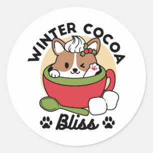 Winter Cocoa Bliss - Cute Dog in Mug Design Classic Round Sticker
