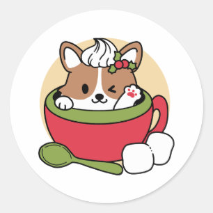 Winter Cocoa Bliss - Cute Dog in Mug Design Classic Round Sticker