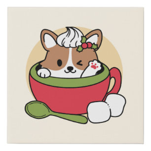 Winter Cocoa Bliss - Cute Dog in Mug Design Faux Canvas Print