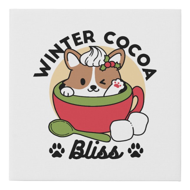 Winter Cocoa Bliss - Cute Dog in Mug Design Faux Canvas Print (Front)