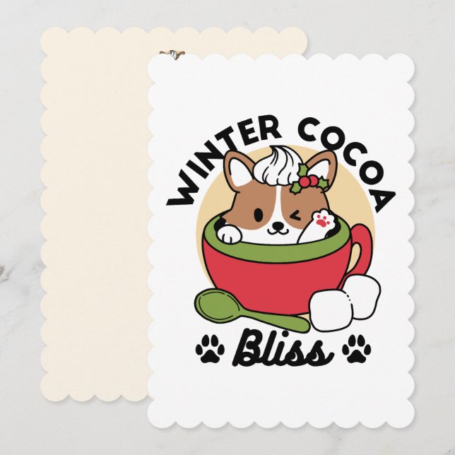 Winter Cocoa Bliss - Cute Dog in Mug Design Holiday Card (Front/Back)