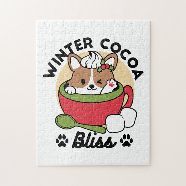 Winter Cocoa Bliss - Cute Dog in Mug Design Jigsaw Puzzle (Vertical)