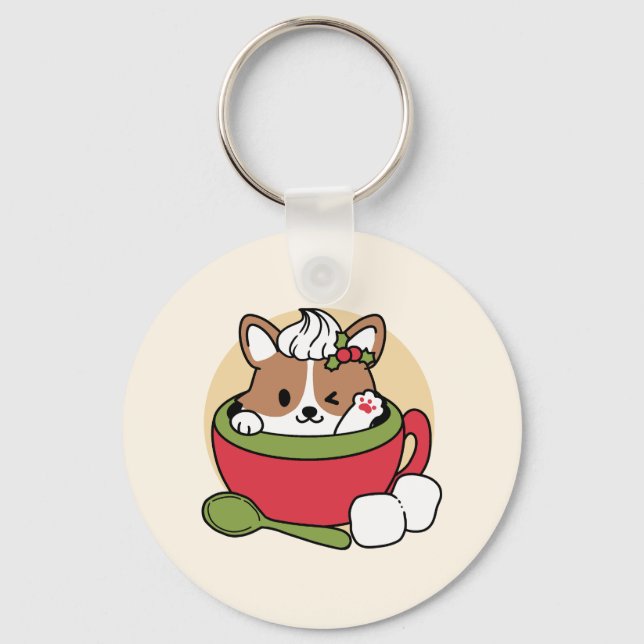 Winter Cocoa Bliss - Cute Dog in Mug Design Keychain (Front)