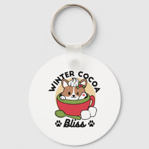 Winter Cocoa Bliss - Cute Dog in Mug Design Keychain