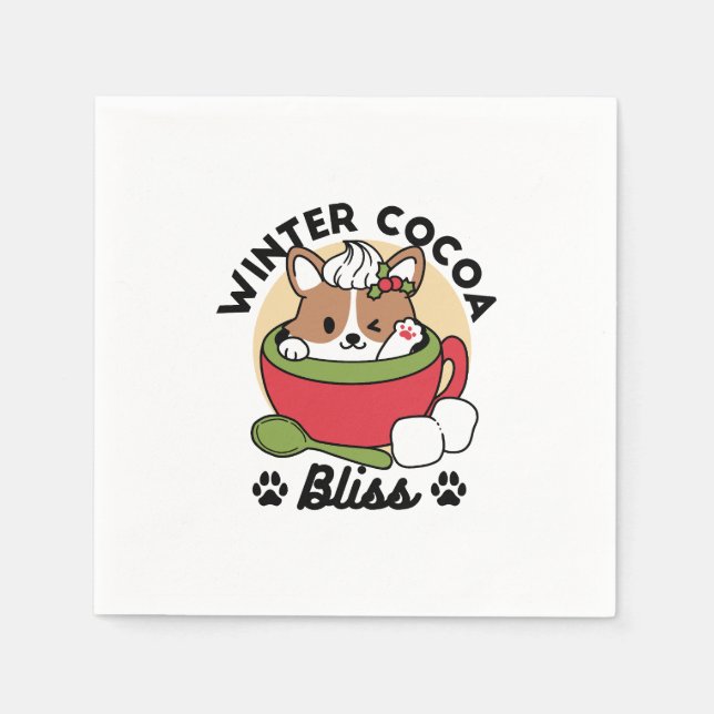 Winter Cocoa Bliss - Cute Dog in Mug Design Napkins (Front)