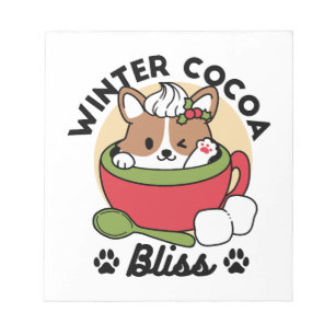 Winter Cocoa Bliss - Cute Dog in Mug Design Notepad