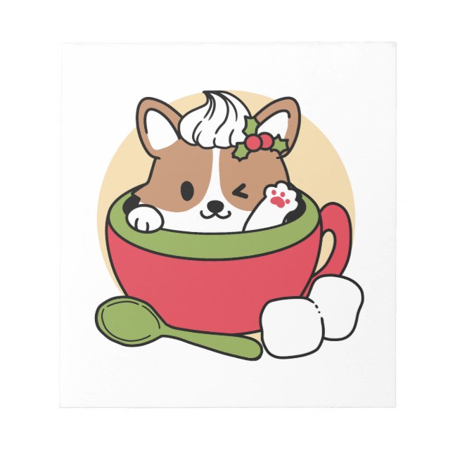 Winter Cocoa Bliss - Cute Dog in Mug Design Notepad (Front)