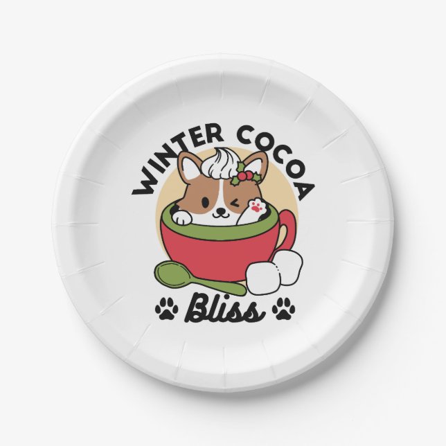 Winter Cocoa Bliss - Cute Dog in Mug Design Paper Plates (Front)