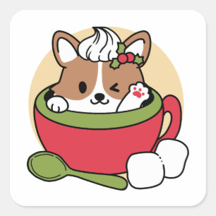 Winter Cocoa Bliss - Cute Dog in Mug Design Square Sticker