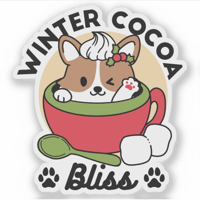 Winter Cocoa Bliss - Cute Dog in Mug Design Sticker (Front)