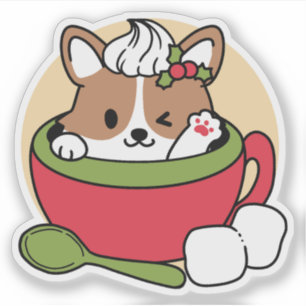 Winter Cocoa Bliss - Cute Dog in Mug Design Sticker
